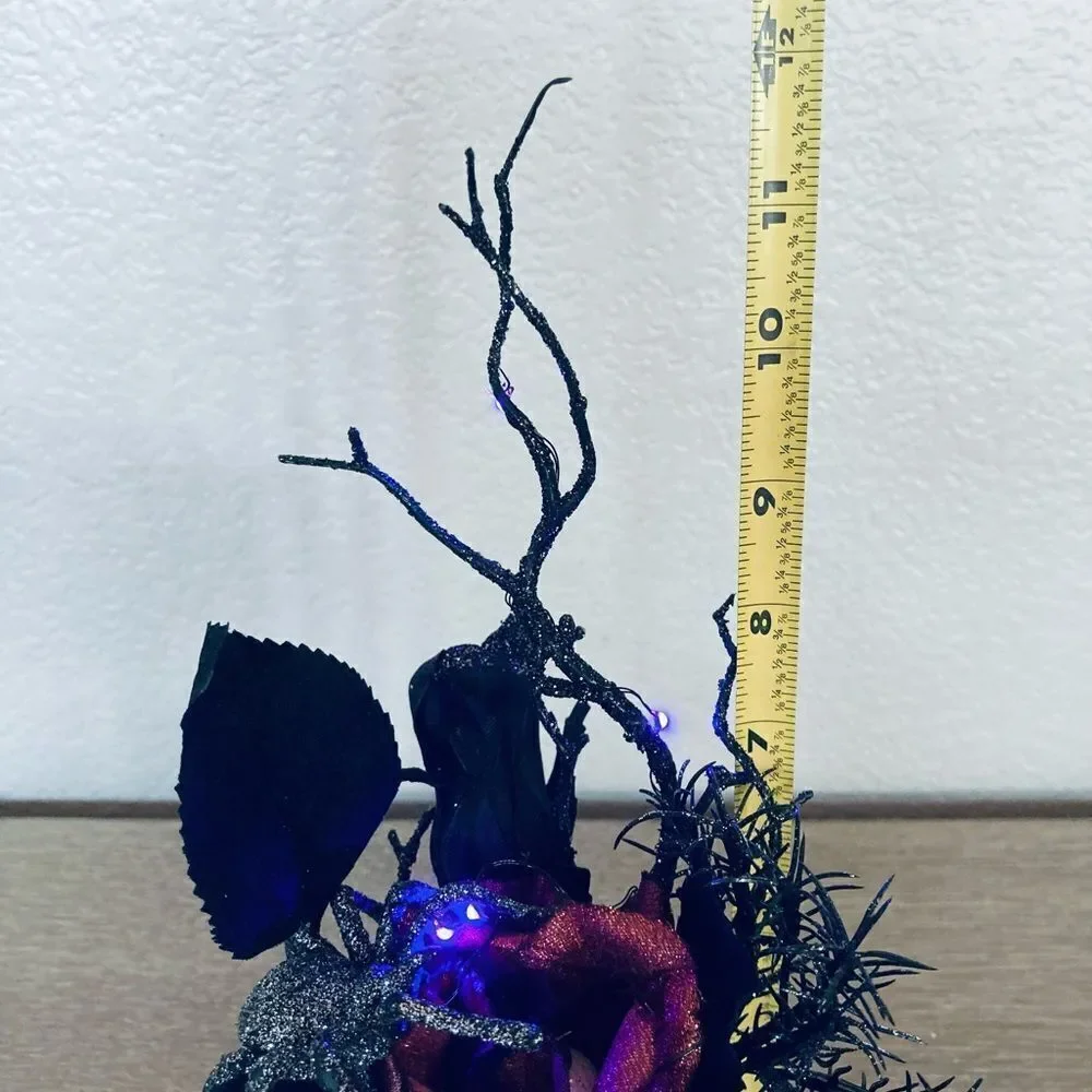 Halloween Goth Black Rose Lighted Faux Floral Decor Centerpiece
